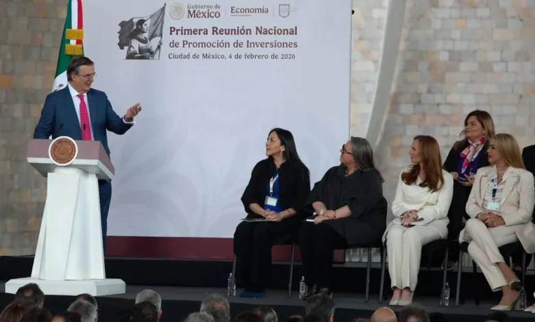 El secretario de Economía, Marcelo Ebrard, durante la Reunión Nacional de Promoción de Inversiones. Ciudad de México