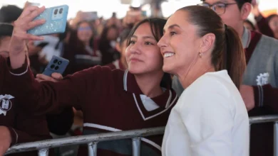 Claudia Sheinbaum durante la inauguración de la ampliación del Bachillerato Nacional en San Pablo del Monte, Tlaxcala.