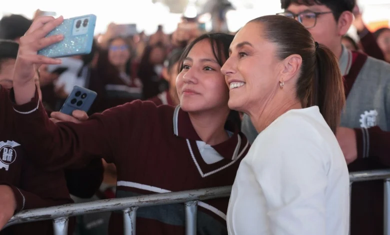 Claudia Sheinbaum durante la inauguración de la ampliación del Bachillerato Nacional en San Pablo del Monte, Tlaxcala.