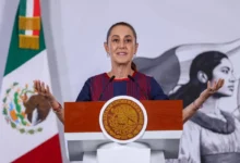 La presidenta Claudia Sheinbaum, durante su conferencia en Palacio Nacional,