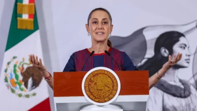 La presidenta Claudia Sheinbaum, durante su conferencia en Palacio Nacional,