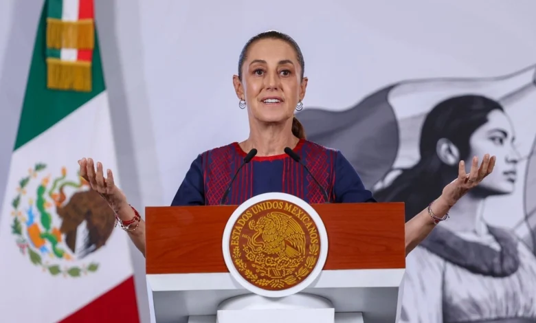 La presidenta Claudia Sheinbaum, durante su conferencia en Palacio Nacional,